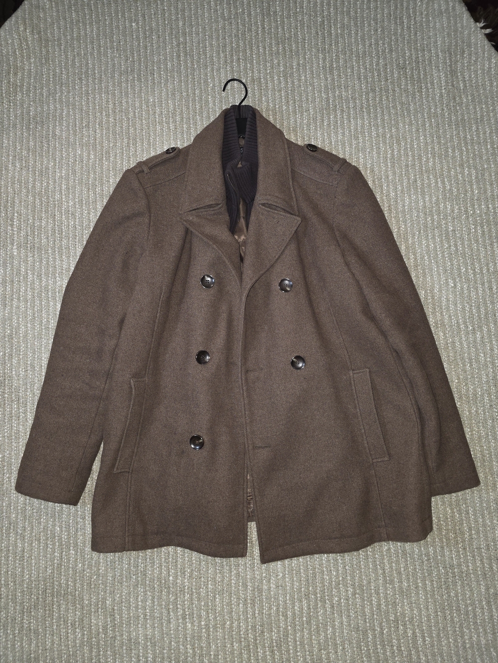 Kenneth Cole Reaction Brown Wool-Blend Double-Breasted Pea Coat